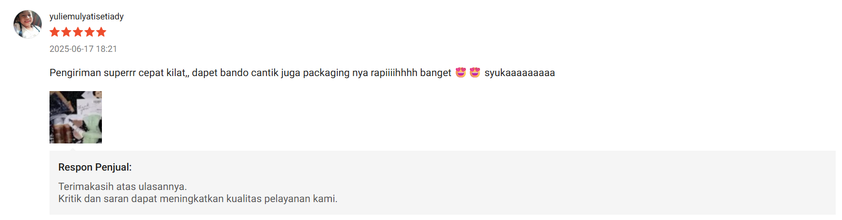 Ulasan Shopee Yulie Mulyati